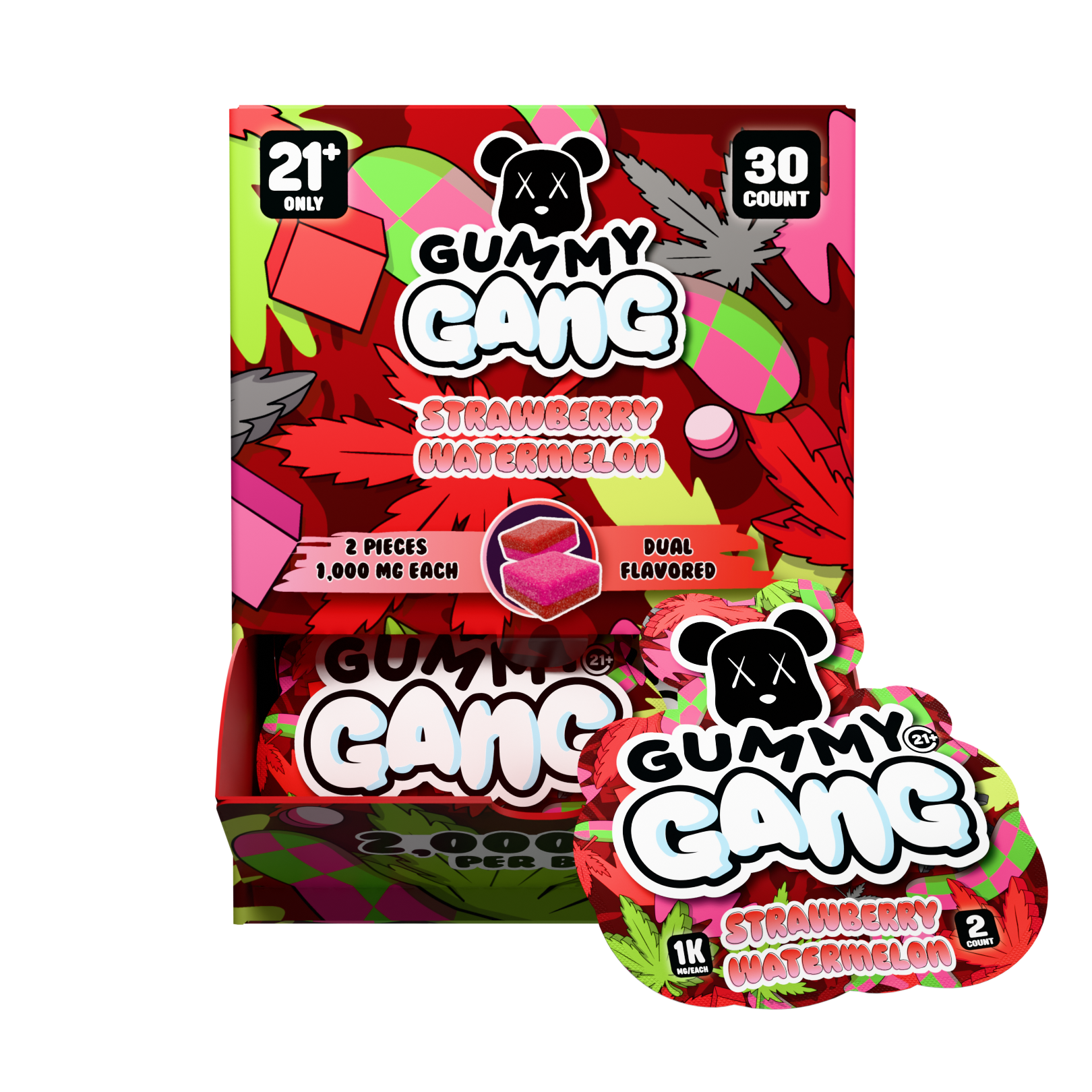 Gummy Gang Strawberry Watermelon 2CT Gummy 30PCS Display image 2